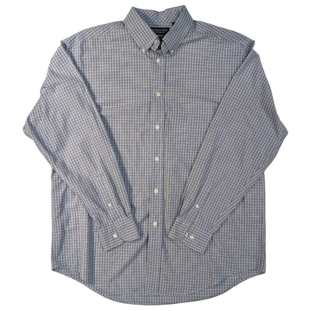 Roundtree & Yorke 80's Two Ply Cotton Blue Check Button L/S Shirt Men's‎ Size L